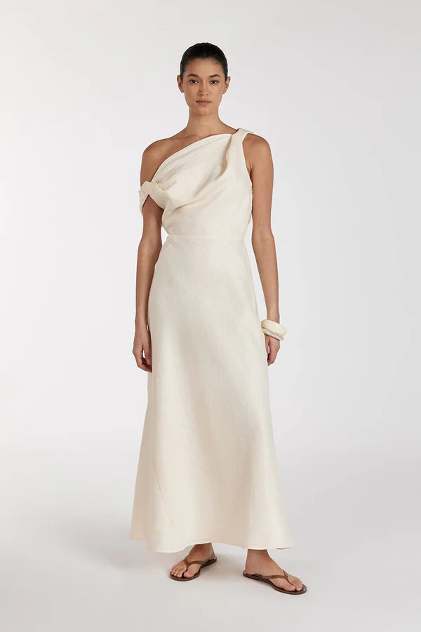 JOELLE CREAM LINEN MIDI DRESS | DISSH