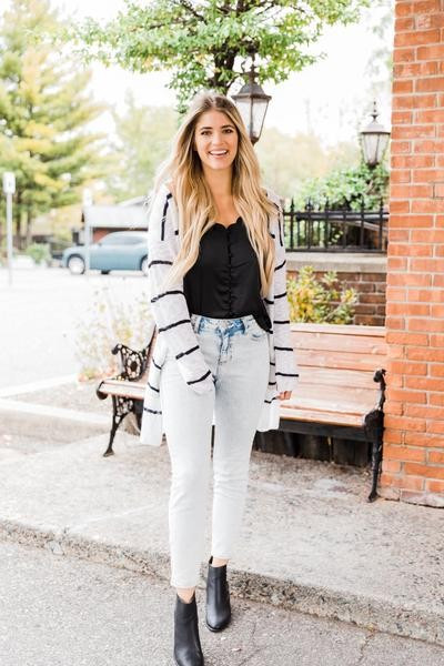 White/Black Striped Cardigan | Lane 201 Boutique