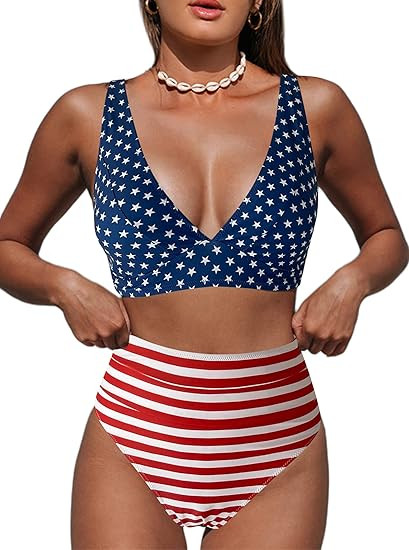 Hilinker Women's Leopard Bikini Swimsuits V Neck High Waisted 2 Piece Bathing Suits | Amazon (US)
