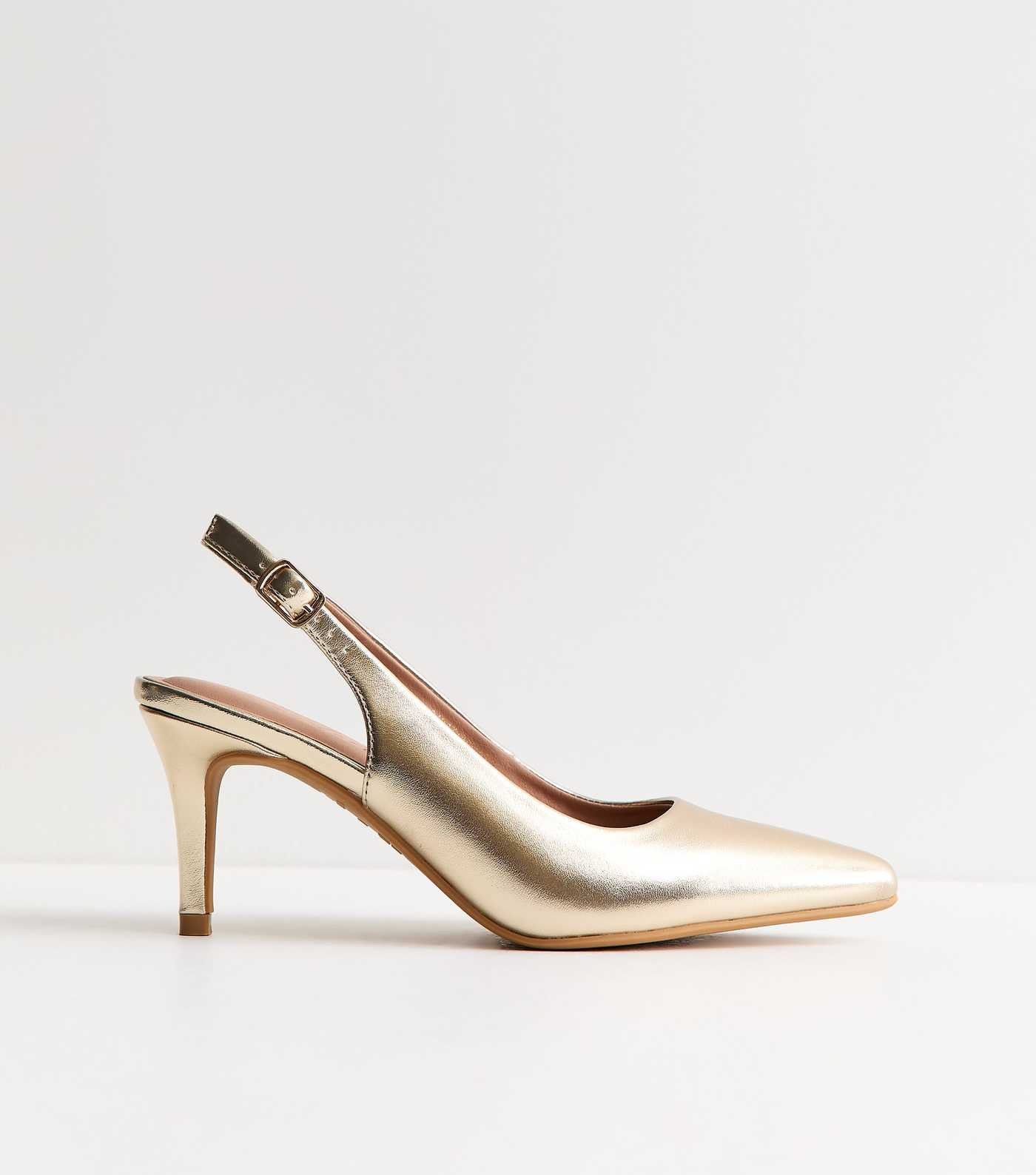 Gold Faux Leather Slingback Stiletto Court Shoes | New Look | New Look (UK)