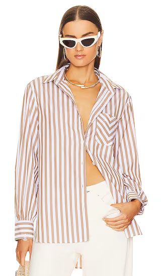 Maxine Button Down Shirt in Brown Stripe | Revolve Clothing (Global)