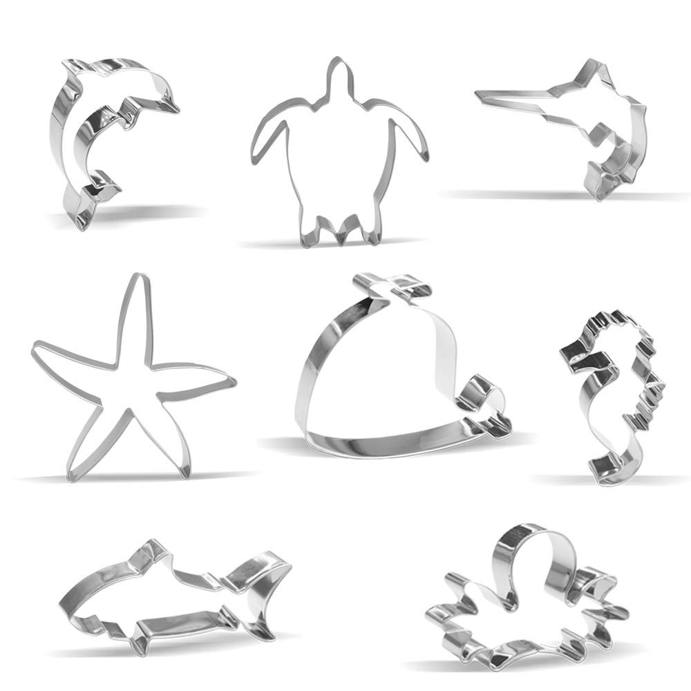 Large Sea Creatures Cookie Cutters - 8 Pieces - Stainless Steel | Amazon (US)