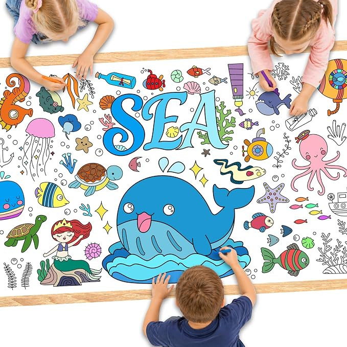 Sea Giant Coloring Poster, 72 x 30 Inches Summer Crafts Color-in Activities Party Games, Ocean An... | Amazon (US)