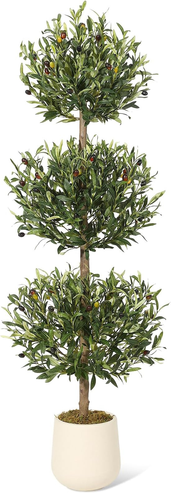 5 ft Artificial Olive Tree, Triple Ball Topiary Faux Plant with Moss & Pot, Outdoor Indoor Realis... | Amazon (US)
