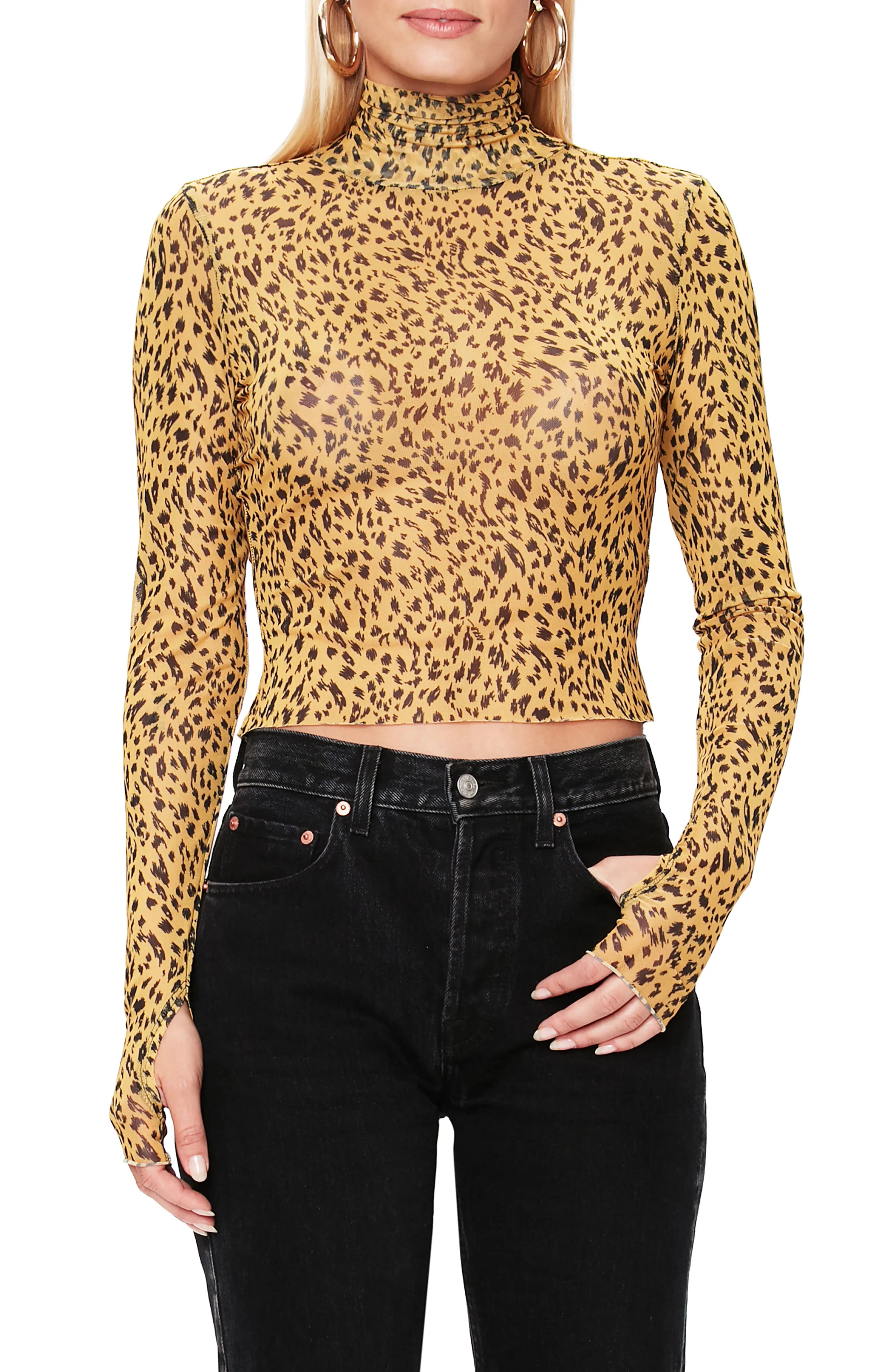 Jordan Leopard Print Long Sleeve Crop Top | Nordstrom