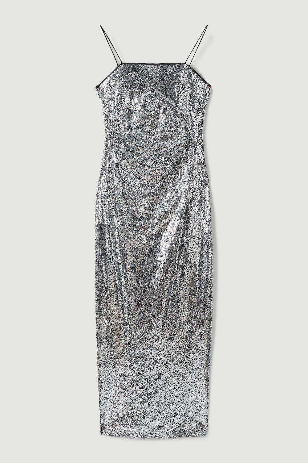 All Over Sequin Strappy Maxi Dress | Karen Millen US