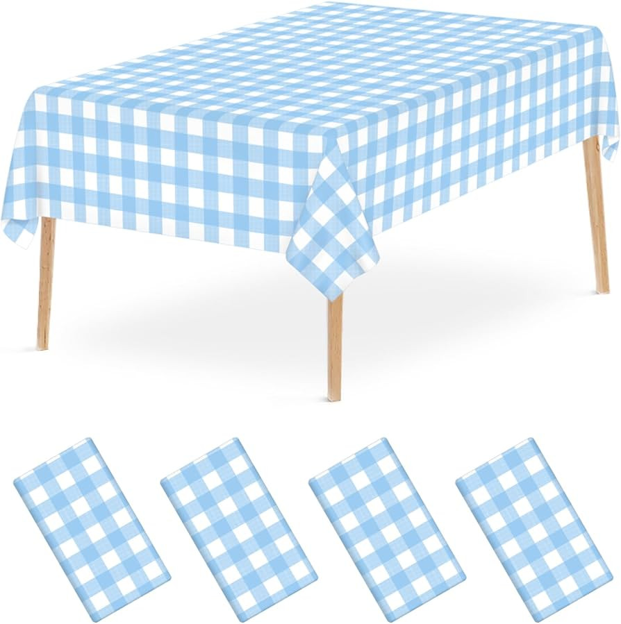 4 Pcs Light Blue Checkered Tablecloth 54 ×108 Inches Rectangle Blue Gingham Tablecloth Disposabl... | Amazon (US)