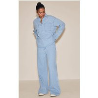 Light Blue Boucle Denim Wide Leg Jean | PrettyLittleThing US