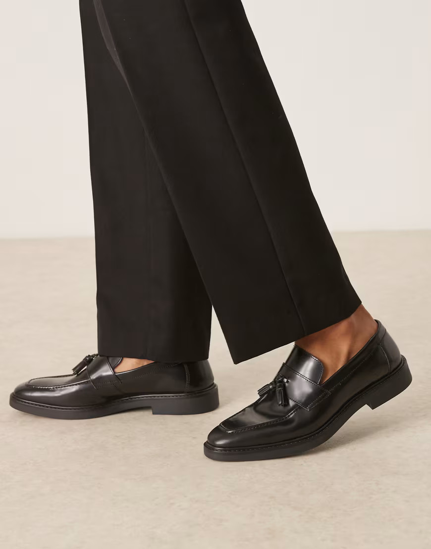 ASOS DESIGN loafers in black leather with angled sole | ASOS (Global)