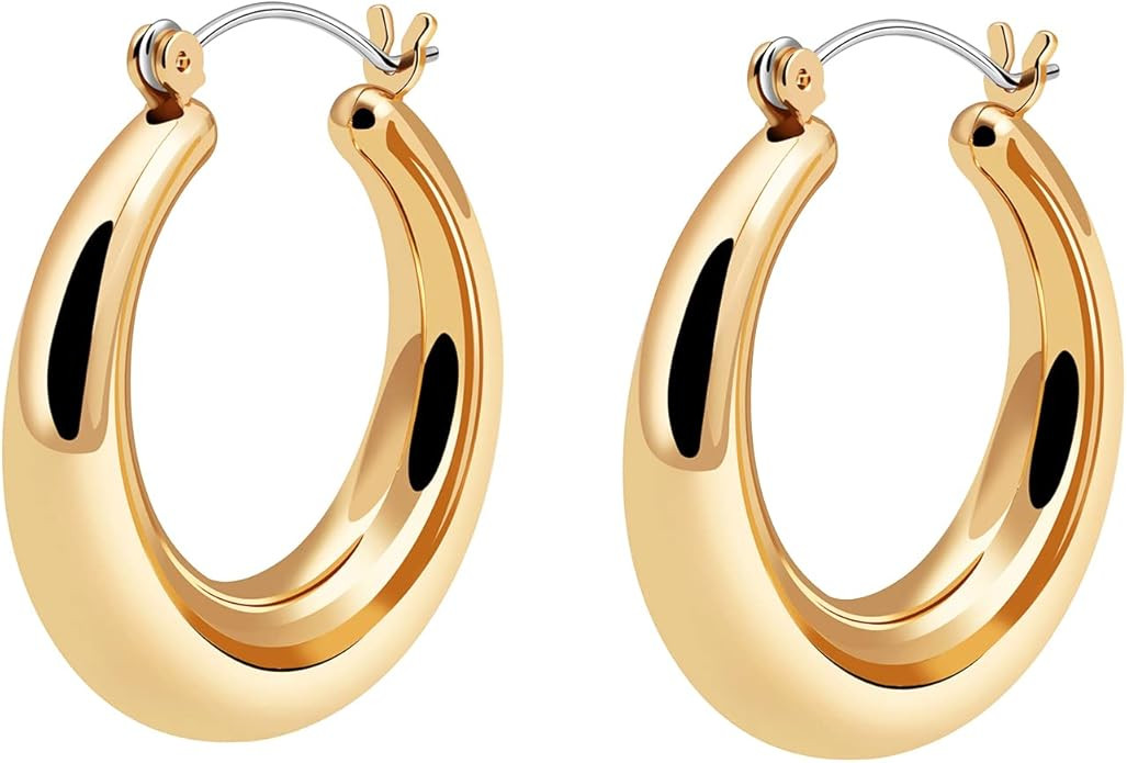Chunky Gold Hoop Earrings for Women, Lightweight Hoop Earrings, Hypoallergenic Gold Plated Earrin... | Amazon (US)