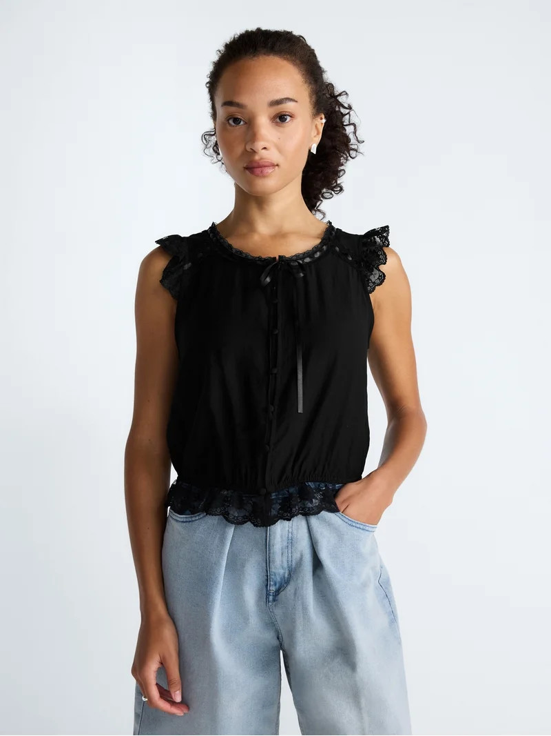 Scoop Women’s Day Lace Trim Top, Sizes XS-XXL | Walmart (US)