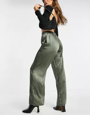 Pretty Lavish satin pants in olive green - part of a set | ASOS (Global)