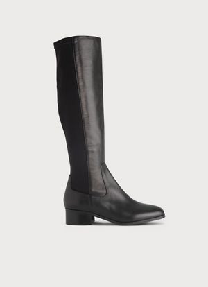 Bella Black Stretch Leather Knee Boots | L.K. Bennett (UK)