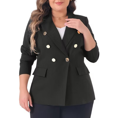 Agnes Orinda Women's Plus Size Office Work Notch Lapel Double Breasted Long Sleeve Blazer Black 3... | Target