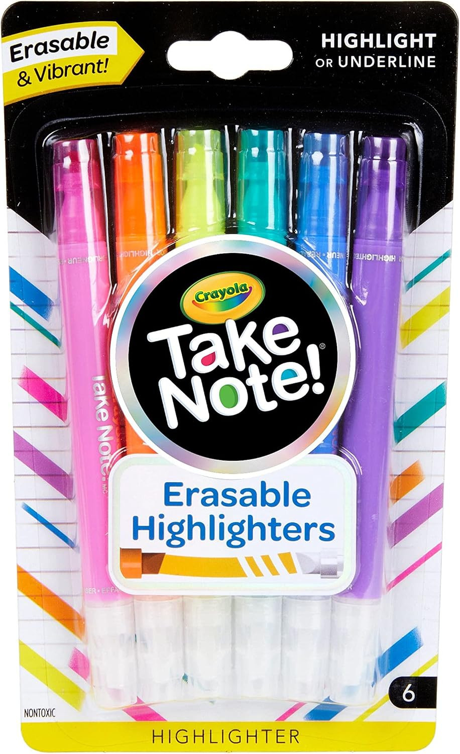 Crayola Take Note Erasable Highlighters (6ct), Teacher Essentials, Cute Aesthetic School Supplies, No Bleed Highlighters, Chisel Tip Marker Set | Amazon (US)