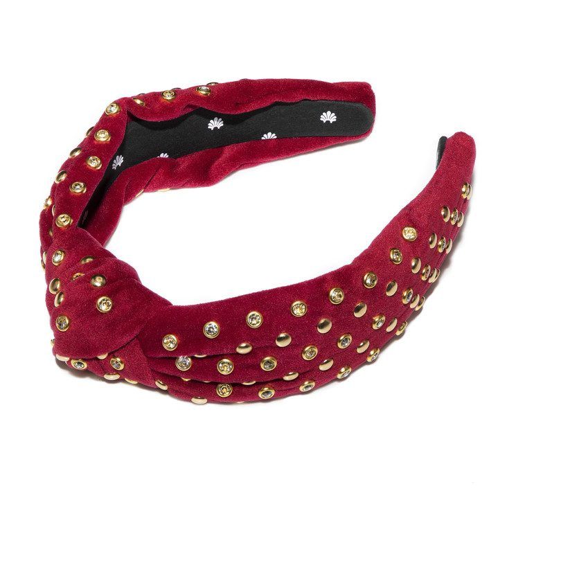 Lele Sadoughi Velvet Knotted Crystal and Studded Headband, Red | Maisonette