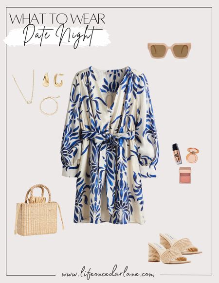 Date Night Outfit Inspo - this gorgeous H&M dress is under $30 and so perfect for summer!! 

#datenight #girlsnight #summerdress #blueandwhite 