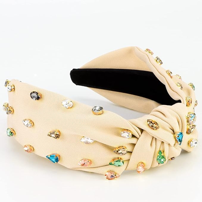 YISSION 1PC Crystal Knotted Headband for Women Non Slip Rhinestone Headband Beige Head Band Fashi... | Amazon (US)