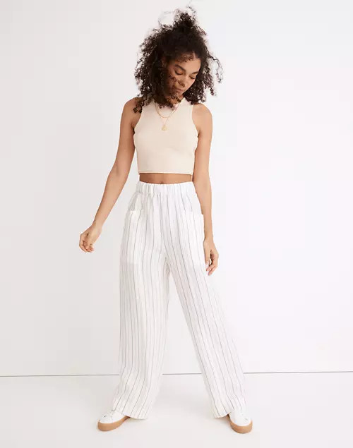 Linen-Blend Pull-On High-Rise Wide-Leg Pants in Stripe | Madewell