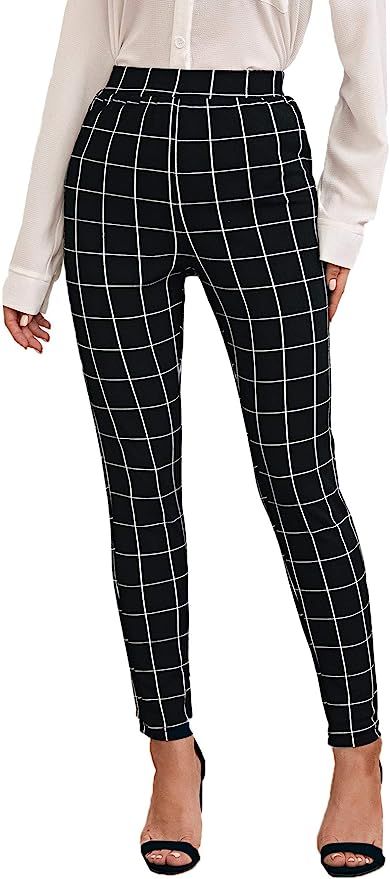 SweatyRocks Women's Pants Casual High Waist Skinny Leggings Stretchy Work Pants | Amazon (US)