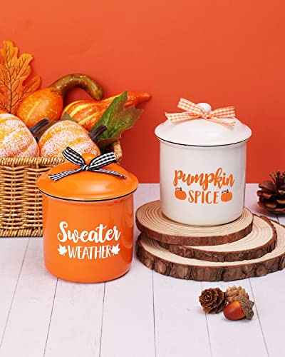 Nefelibata Fall Ceramic Canisters, Sugar Bowl Tiered Tray Decor Mini Candy Jar Holder with Buffalo Plaid Bowknot Autumn Table Farmhouse Decoration Supplies Set of 2 | Amazon (US)