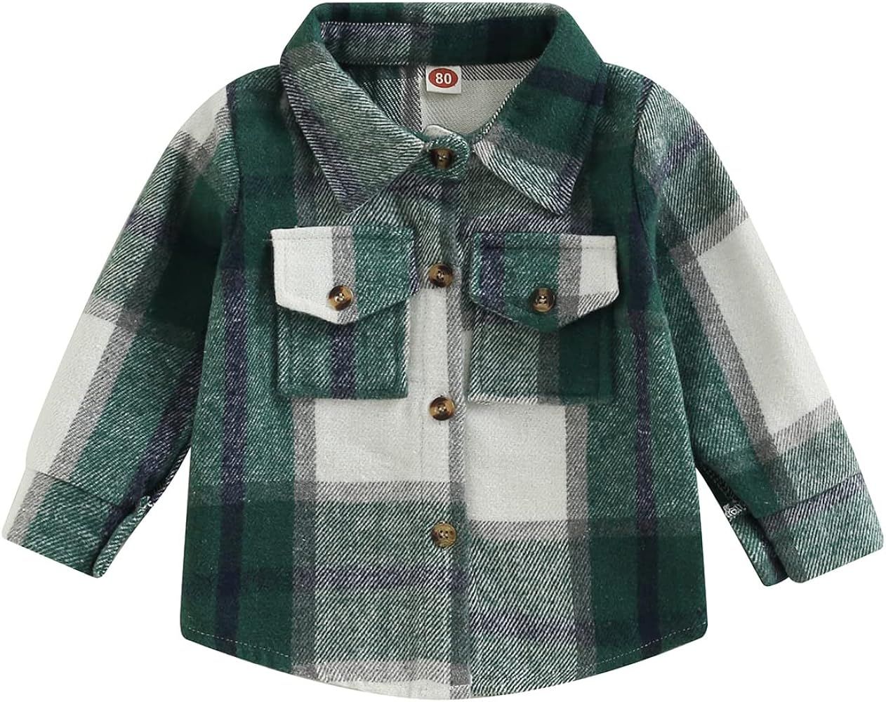 Little Kids Toddler Baby Boy Button Down Cardigan Long Sleeve Plaid Flannel Sweater Coat Tops Spr... | Amazon (US)