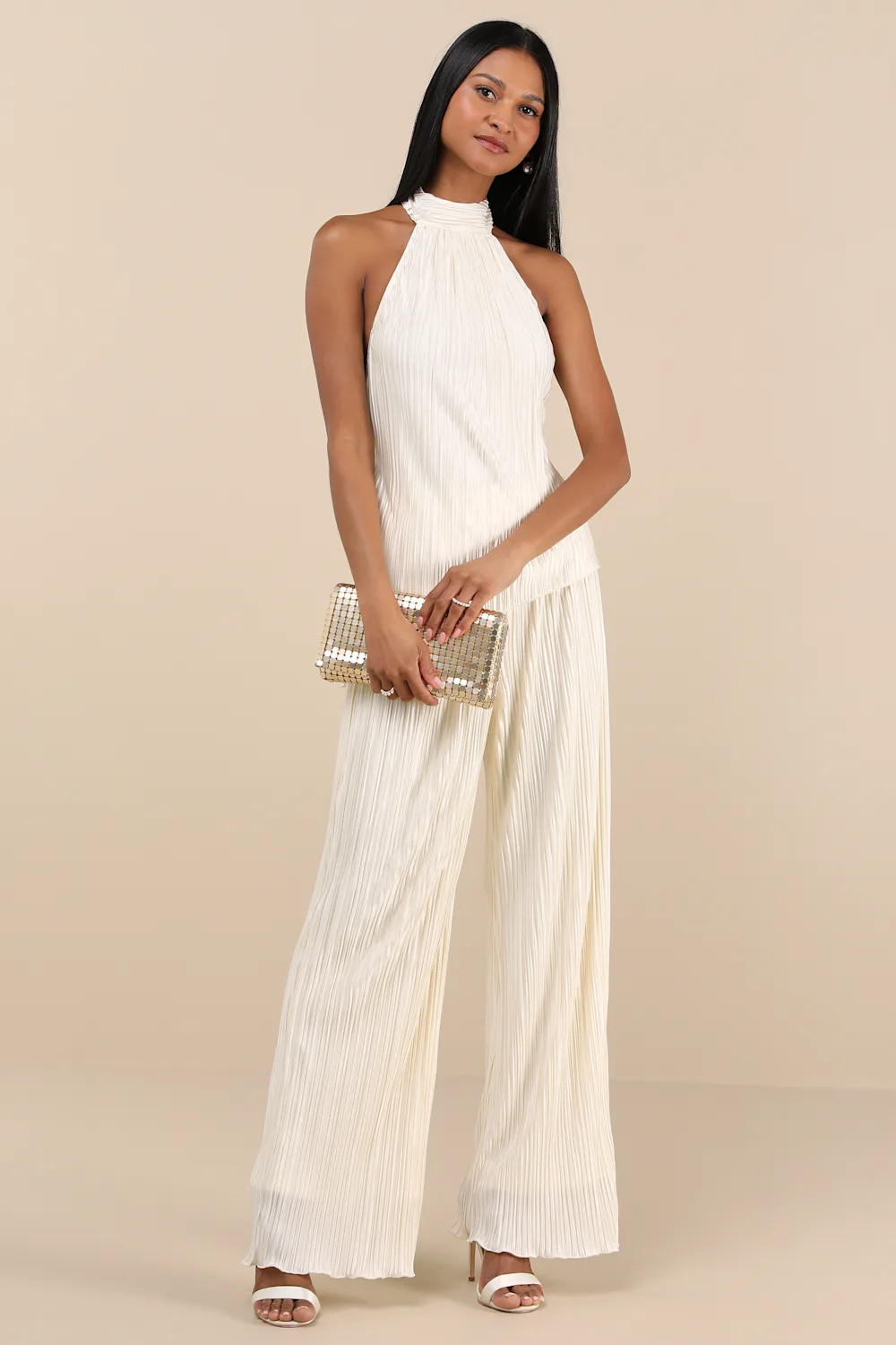 Lenni Cream Plisse Backless Two-Piece Jumpsuit | Lulus