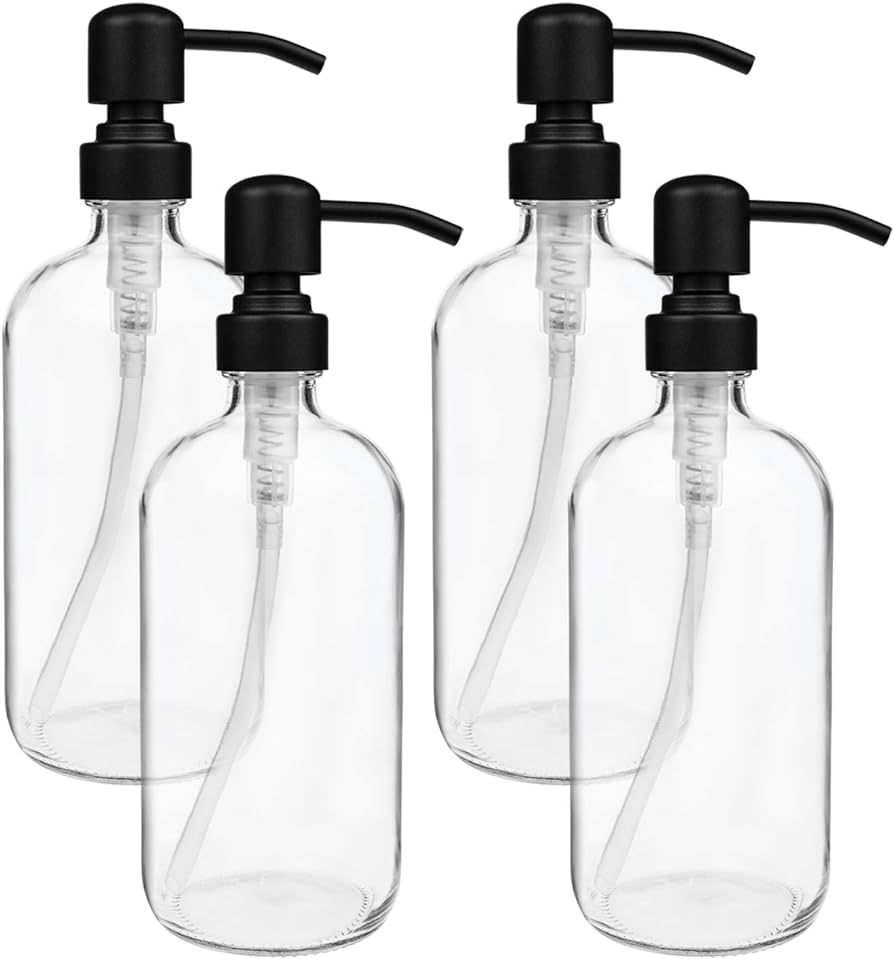 Suwimut 4 Pack Glass Soap Dispenser with Matte Black Stainless Steel Pump, 16 Oz Clear Boston Rou... | Amazon (US)