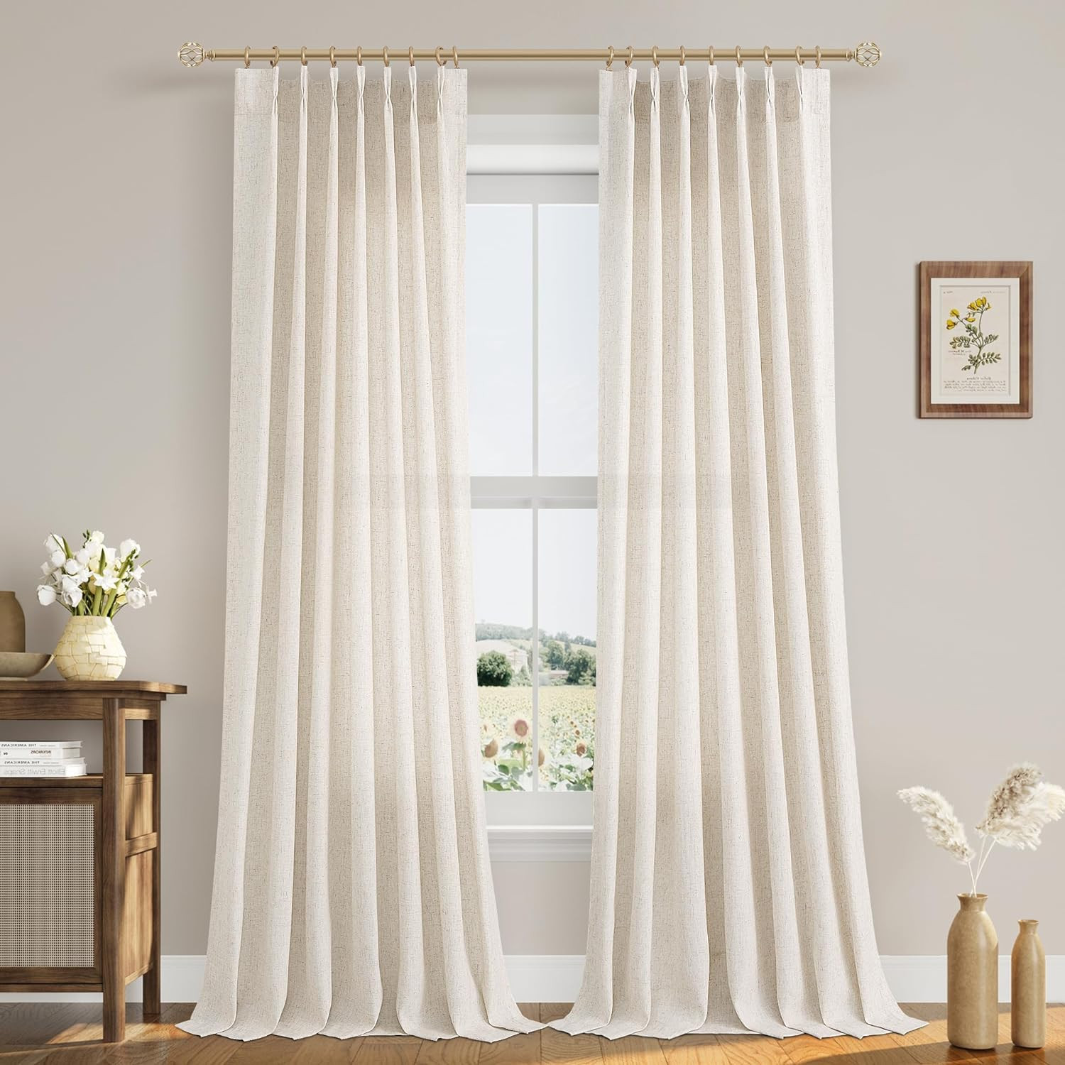 102 Inch Long Curtains Pinch Pleat Linen Curtains for Living Room 2 Panels Set Natural Cream Semi... | Amazon (US)