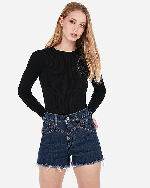 super high waisted seamed fray hem denim shorts | Express