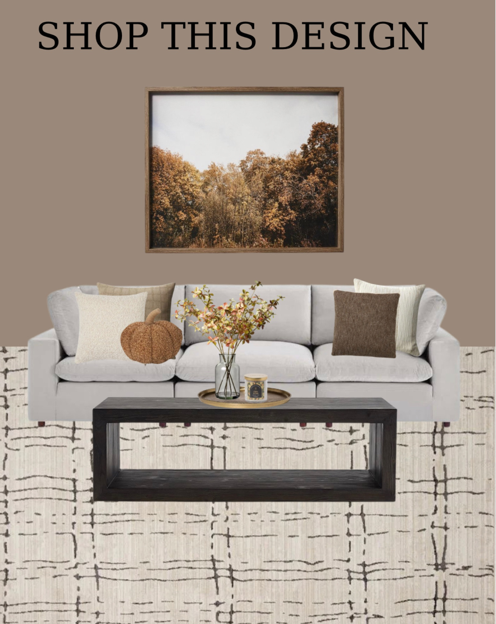 Cozy up your living room for fall with these neutral tones and warm accents! 🍂 From soft textures to earthy hues, this space is all about creating a welcoming vibe for the season. Scroll below to shop this living room and look through my LTK and bring the perfect autumn ambiance into your home! #FallLivingRoom #NeutralDecor #HomeInspo #LTKhome #FallDecor #CozyHome

Target, Target home, Studio McGee, grey sofa, black coffee table, wooden coffee table, modern coffee table, fall throw pillows, beige throw pillow, pumpkin throw pillow, brown pillow, fall florals, wall art, wall print, neutral rug, living room rug
Neutral fall living room decor
Warm tones home decor
Cozy fall home inspiration
Neutral autumn living room
Fall living room ideas
Cozy living room for fall
Neutral decor for fall
Warm and cozy home design
Earthy tones living room
Fall home decor shopping
LTK home fall decor
Autumn living room styling
Cozy neutral fall accents
Fall interior design trends

#LTKStyleTip #LTKFallSale #LTKHome