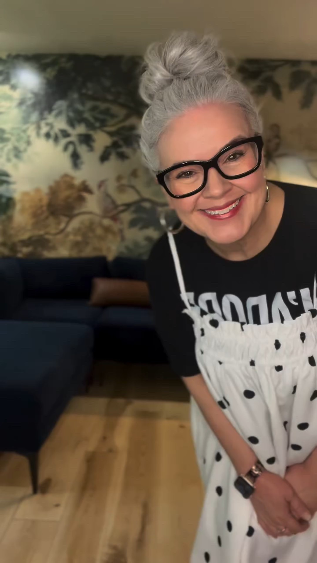 Polka dots and a graphic tee are a recipe for a great day! 🖤🤍🖤🤍🫶🏼 I’m wearing xl in the tee and dress and will link in my LTK. 
#over50fashion #over50style #fashion #midsizefashion #OOTD

#LTKOver40 #LTKMidsize #LTKFindsUnder50