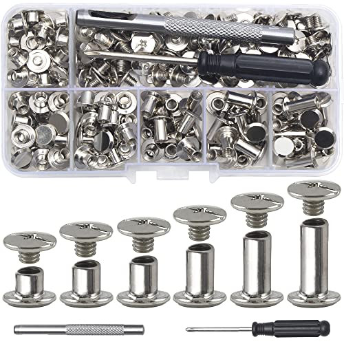 110Sets Chicago Screws Leather Rivets Assorted Screw Rivets Chicago Binding Screws for Decorate and Repair Leather Craft Belt Bag Shoes Purse Bookbinding (Silver, M5*4,5,6,8,10,12) | Amazon (US)