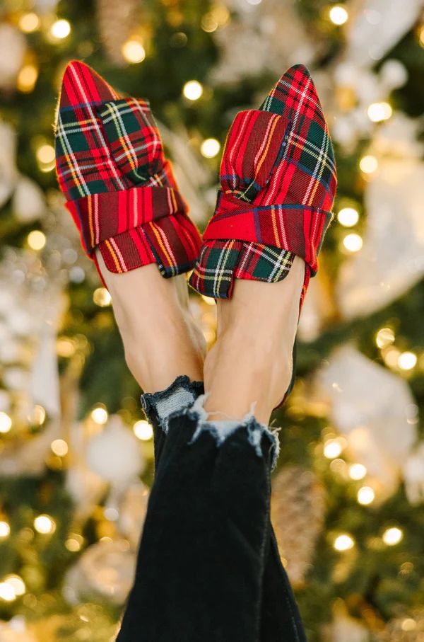 Under The Tree Red Plaid Flat Mules | The Mint Julep Boutique