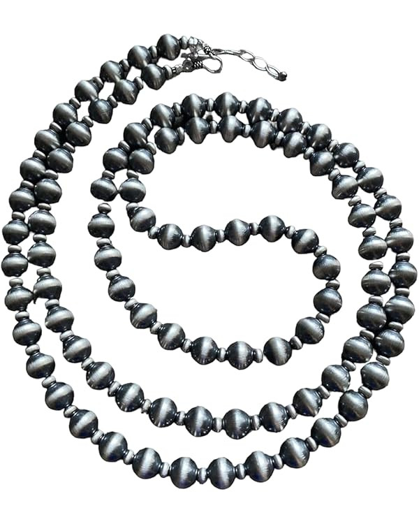 Sterling Silver 10mm 44 Inch Pearls Bead Necklace. southwestern jewelry "Navajo Style" | Amazon (US)