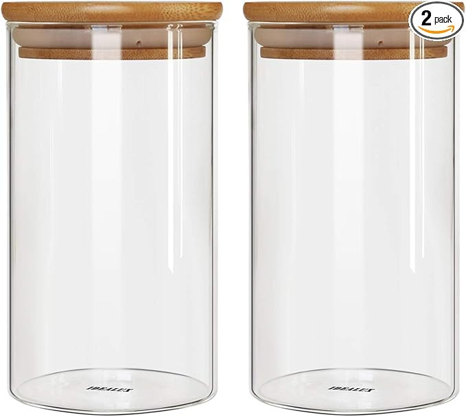 Glass Storage Jar,Coffee Bean & Kitchen Food Container (48.00, Round, 2, 2PACK 48 OZ) | Amazon (US)