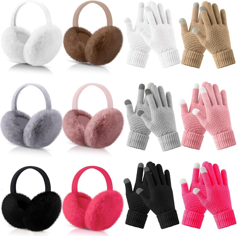 Liitrsh 12 Pcs Winter Ear Muffs and Gloves Set for Women Girls Faux Fur Warm Earmuffs Fluffy Ear ... | Amazon (US)