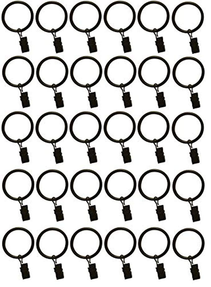 2-inch, Set of 30 Metal Curtain Rings with Clips and Eyelets - Black (Also known as Curtain clip rin | Amazon (US)