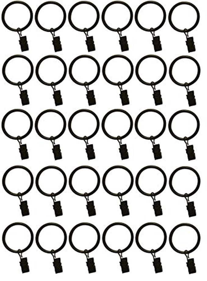 2-inch, Set of 30 Metal Curtain Rings with Clips and Eyelets - Black (Also known as Curtain clip rin | Amazon (US)