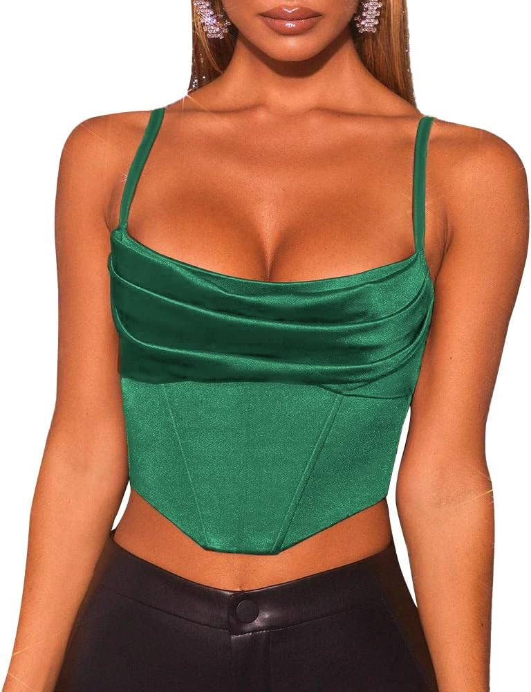 Kolagri Women's Vintage Bustier Crop Tops Satin Cowl Neck Boned Adjustable Spaghetti Straps Corse... | Amazon (US)
