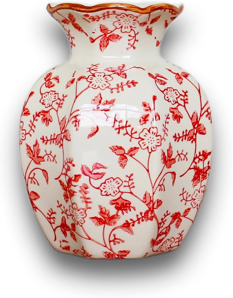 Red and White Ceramic Vase, 5.9 Inch Chinoiserie Vase for Flowers and Decor | Amazon (US)