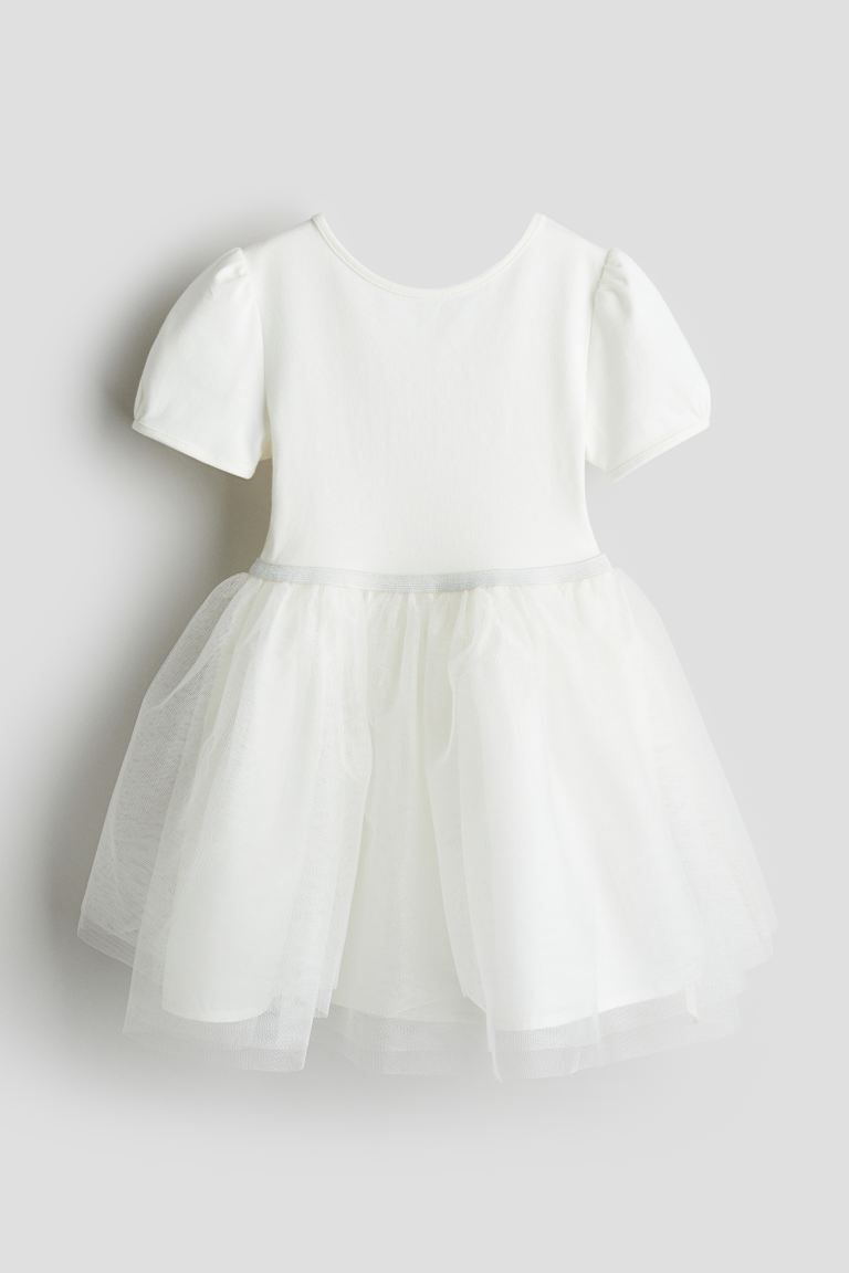 Tulle-skirt Dress with Puff Sleeves - White - Kids | H&M US | H&M (US + CA)