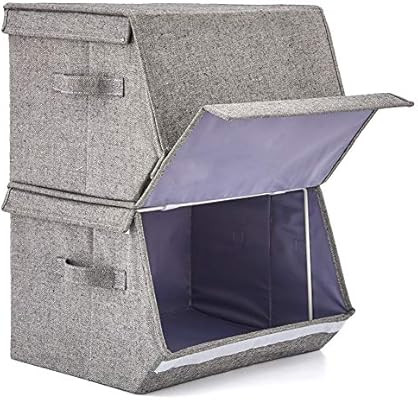 EZOWare 2 Pack Stackable Storage Bins with Lids and Handles, Linen Fabric Foldable Storage Cubes ... | Amazon (US)