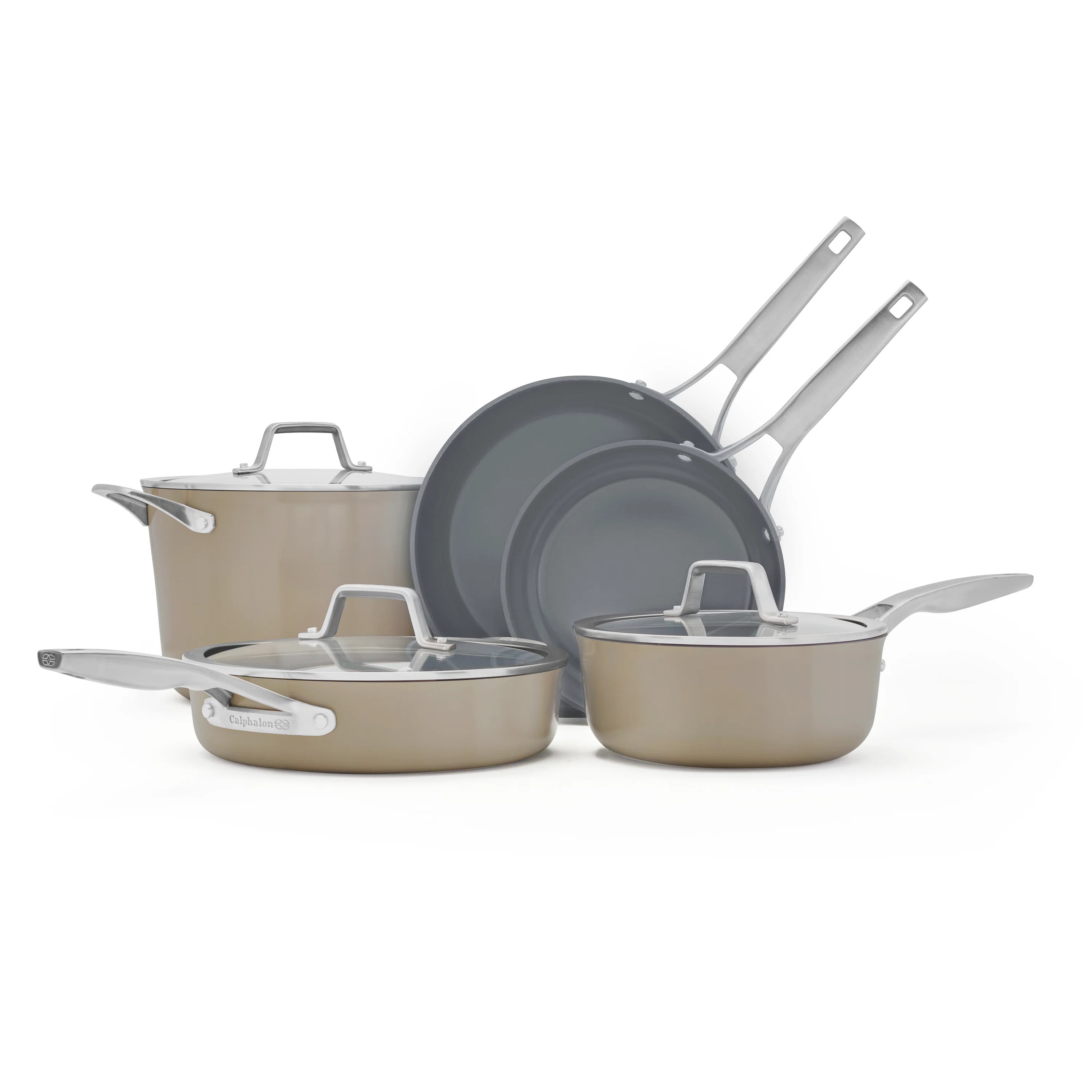 Calphalon Premier Ceramic Nonstick 8-Piece Cookware Set, Mushroom Grey | Wayfair North America