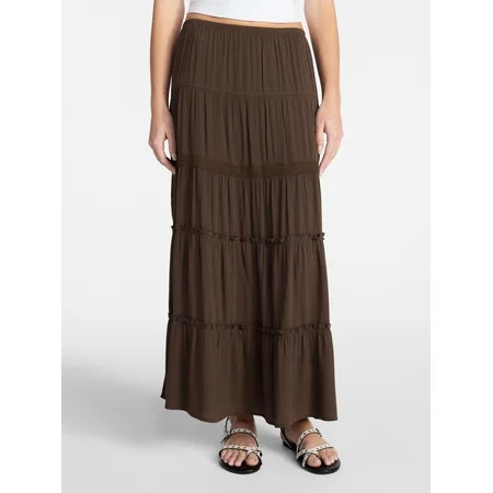 No Boundaries Lace Insert Tiered Maxi Skirt Women s XXS-XXL | Walmart (US)