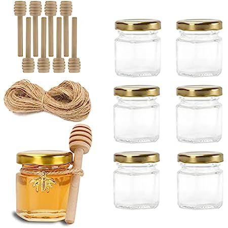 12PCS 1.5oz Hexagon Mini Glass Honey Jars Gold Lids,Mini Honey Jars,Hunny Jar with 12 Honey Stick,12 | Amazon (US)