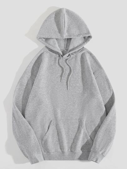 Solid Kangaroo Pocket Drawstring Thermal Hoodie | SHEIN