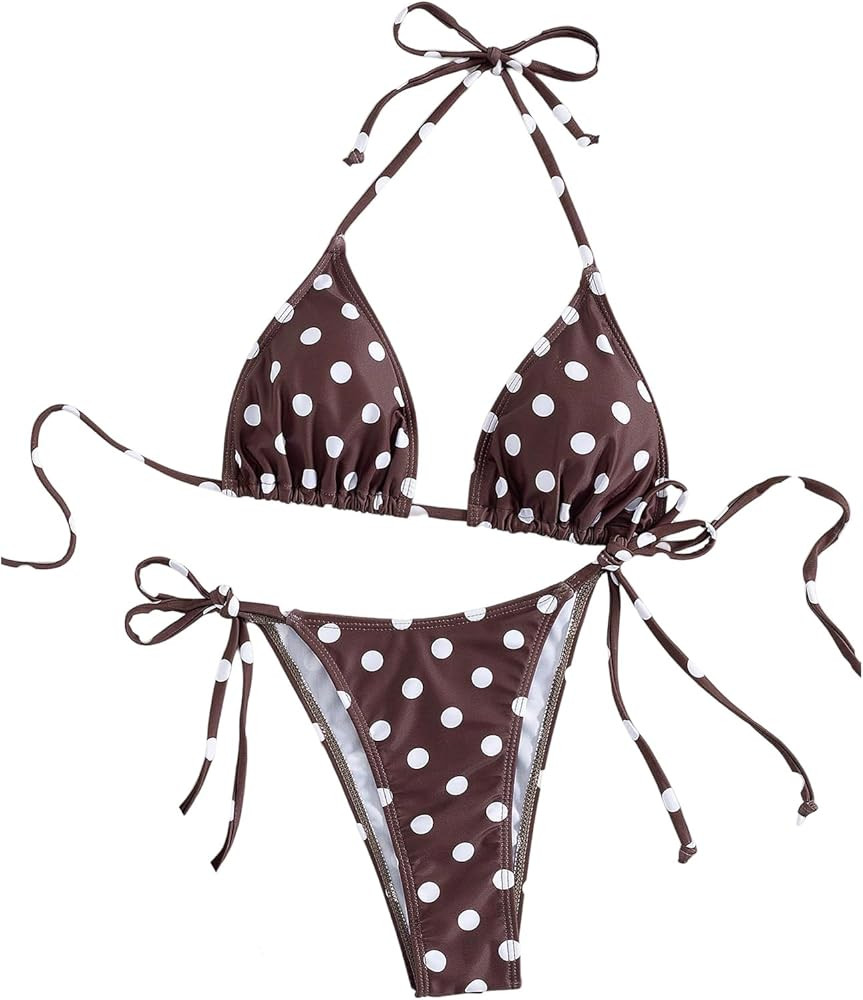 GORGLITTER Women's Polka Dots Swim Suits Halter String Bikini Set Sexy Thong Cheeky Two Piece Swi... | Amazon (US)