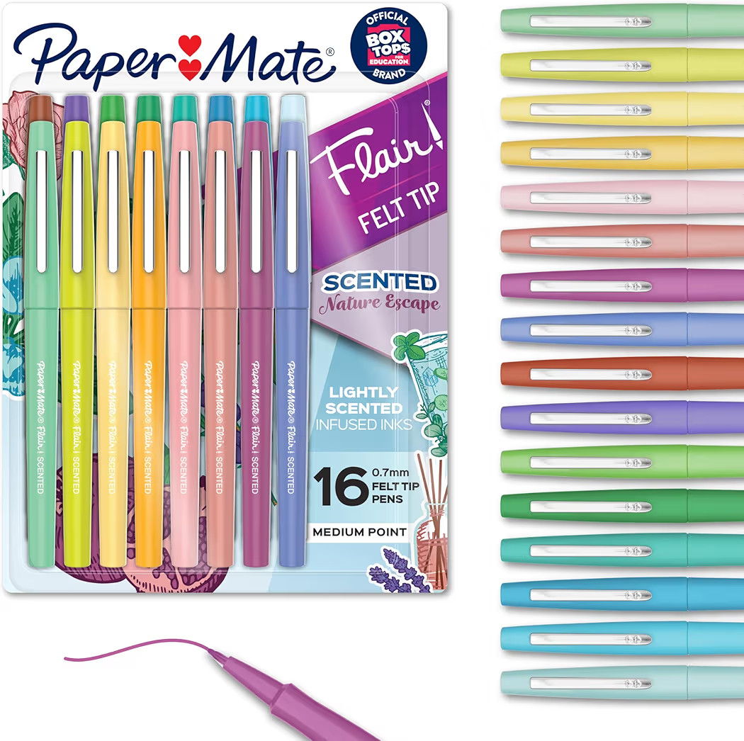Paper Mate Flair Nature Escape Scented Felt Tip Pens, Medium Point (0.7mm), Assorted Colors, 16 C... | Amazon (US)