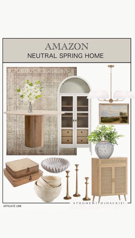 Amazon home, spring decor, spring stems, neutral stylings, rug, arched cabinet, accent cabinet, decor, dining table, light fixtures, artwork 

#LTKStyleTip #LTKHome